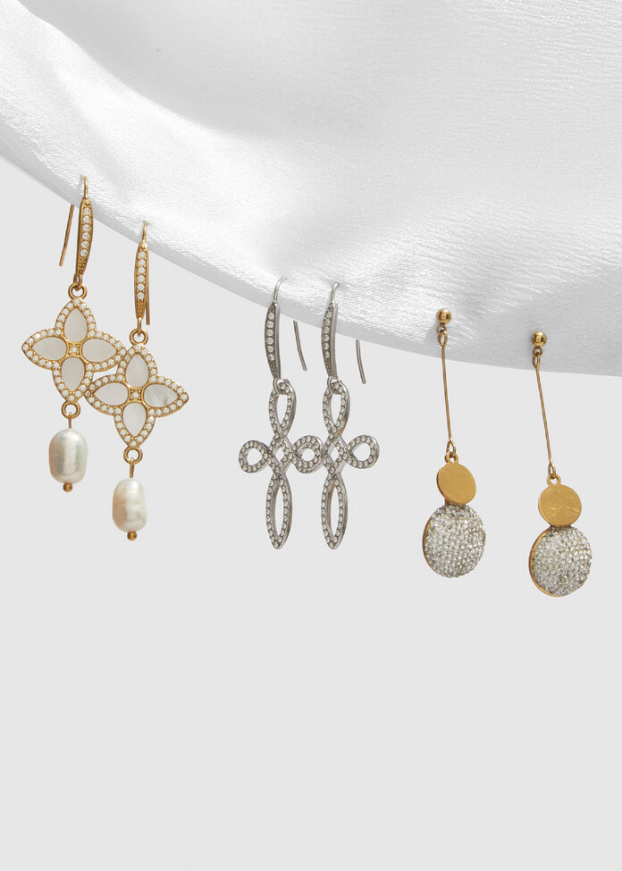 Gold Clover Pearl Earrings, , hi-res
