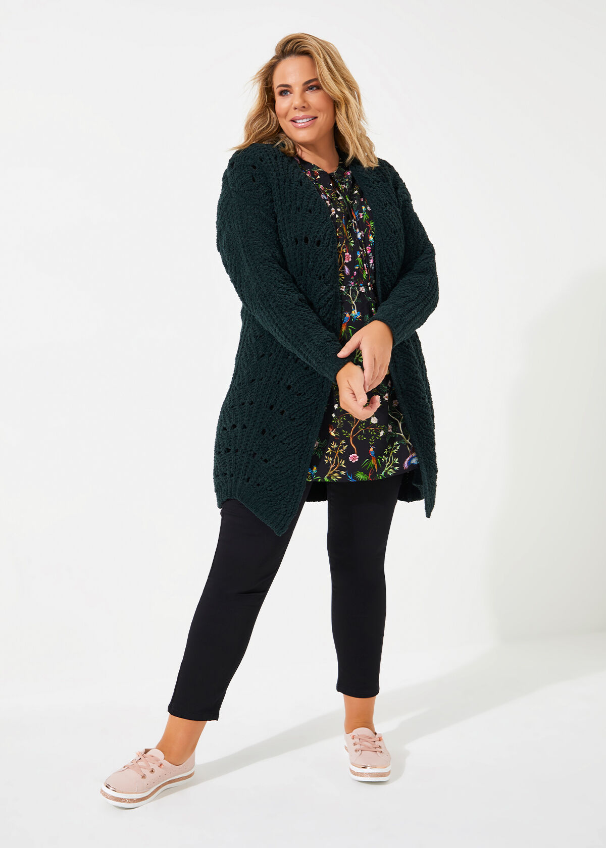 Shop Plus Size Chenille Pointelle Cardigan in Green Taking Shape AU