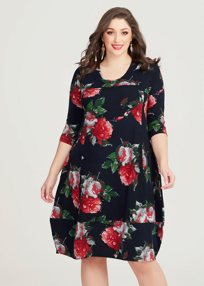 Shop Plus Size Printed 3/4 Sleeve Dress in Red | Sizes 12-30 | Taking ...
