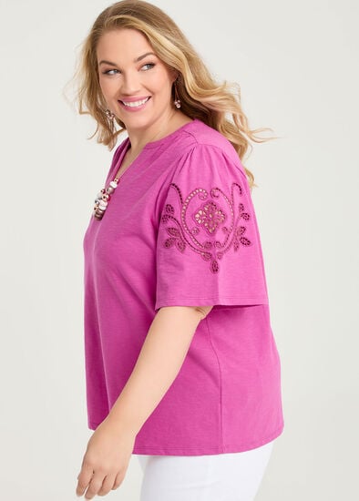 Plus Size Cotton Cutout Embroidery Top