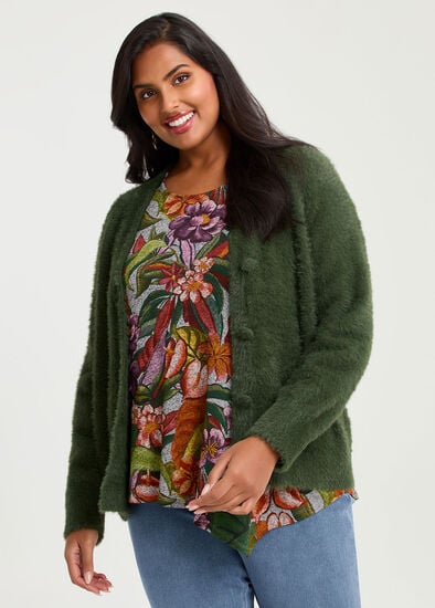 Plus Size Fluffy Knit Short Cardigan