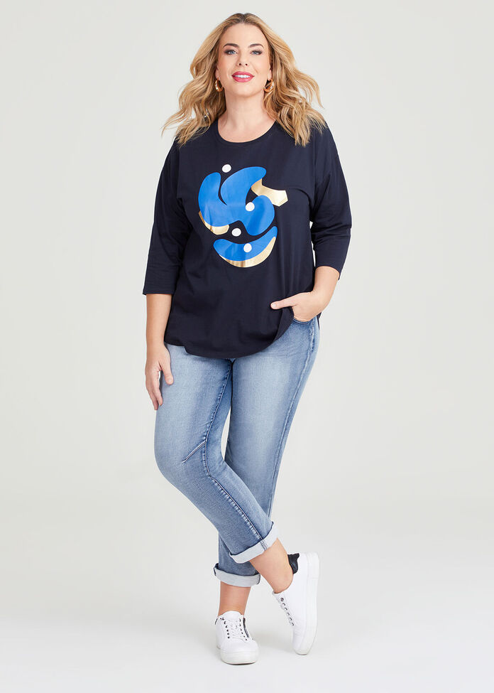 Cotton Abstract Art Top, , hi-res