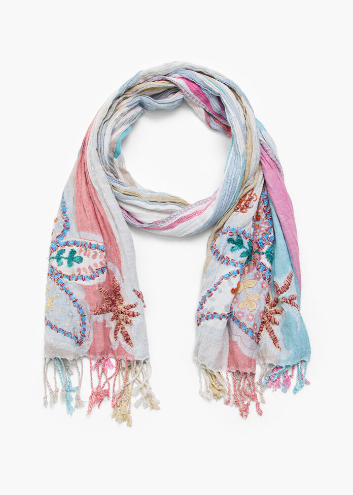 Shirred Pretty Floral Scarf, , hi-res