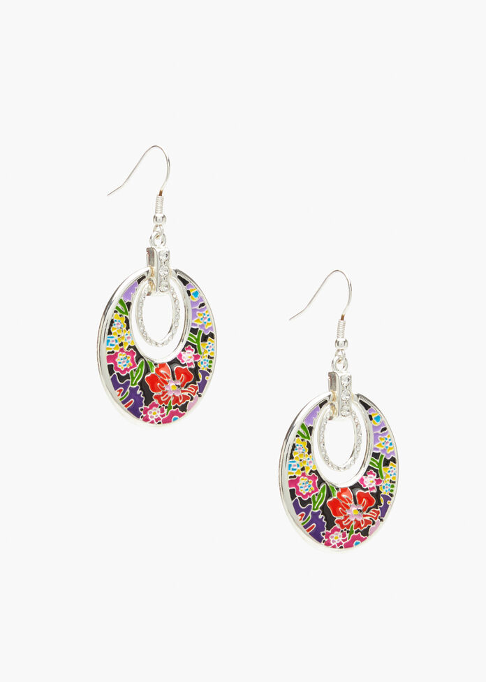 Enamel Floral Disc Earrings, , hi-res