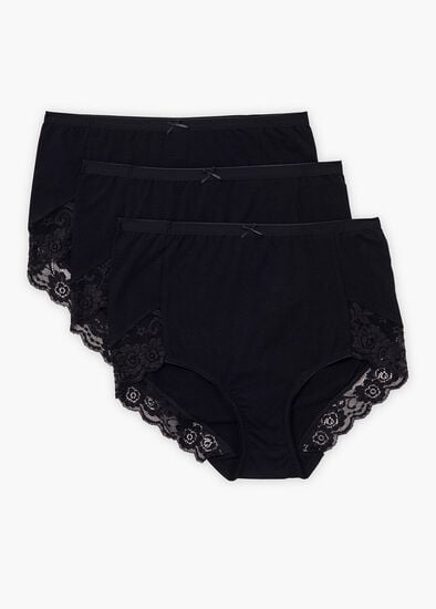 Plus Size 3 Pack Bamboo Lace Briefs