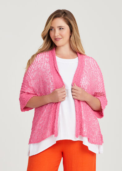 Plus Size Cotton Boucle Gauze Knit Cardigan
