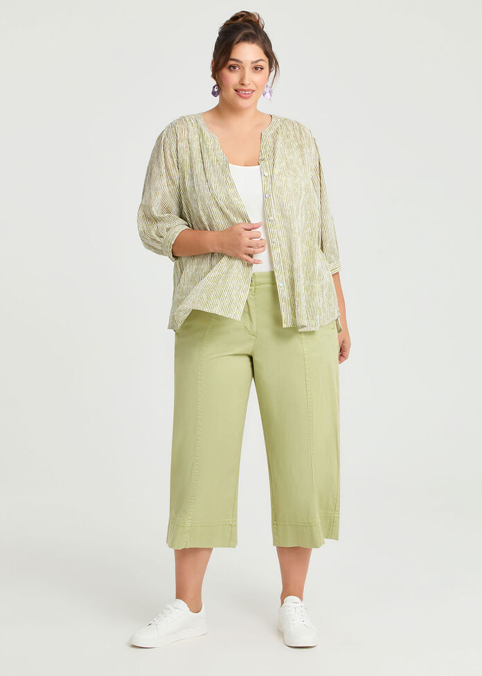 Cotton Stripe Button Top, , hi-res