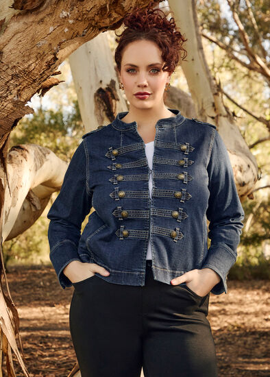 Plus Size Cotton Military Denim Jacket