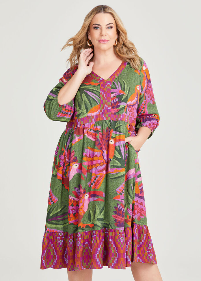 Shop Plus Size Natural Garden Notes Dress in Multi | Taking Shape AU