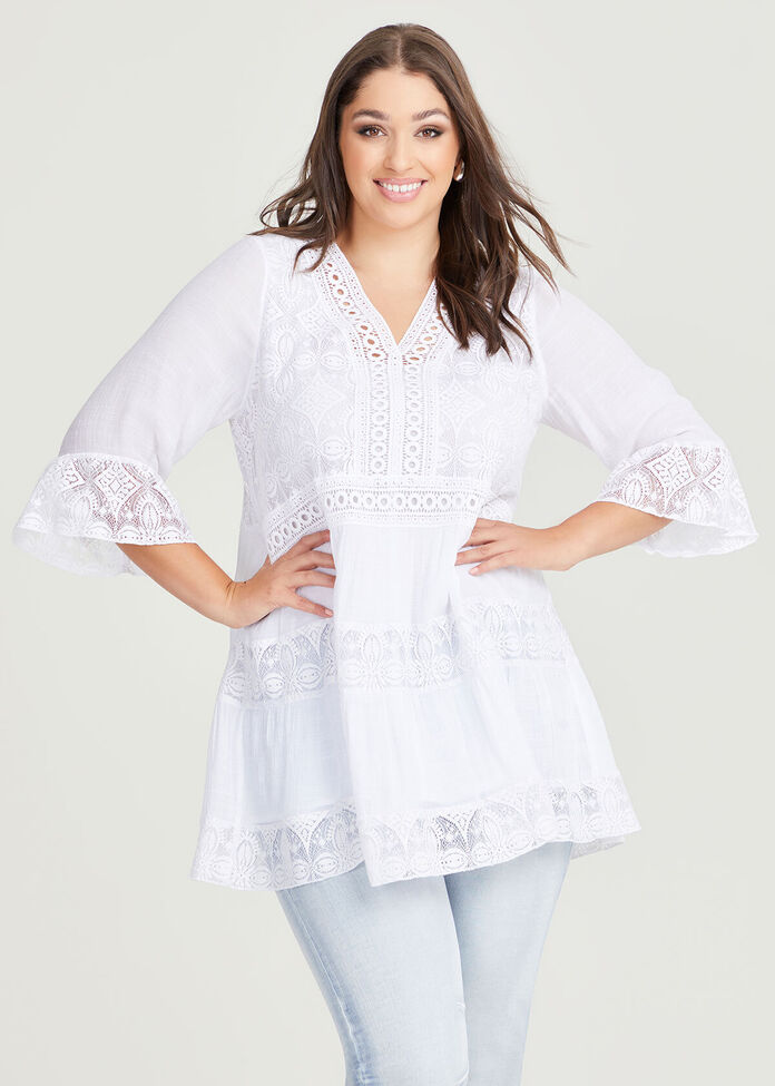Lace Trim Tiered Tunic, , hi-res
