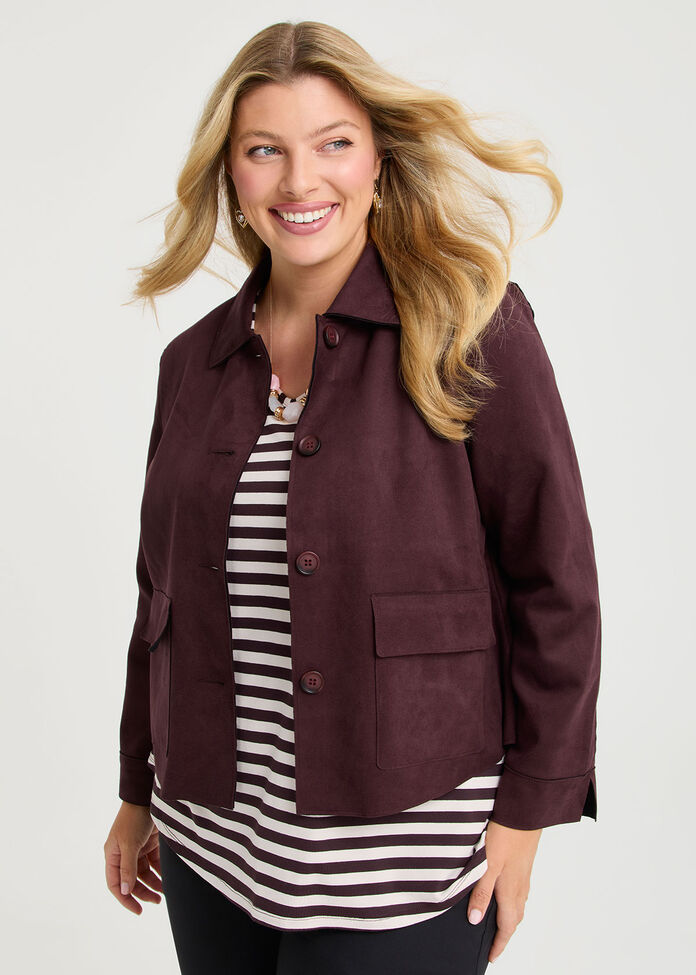 Faux Suede Crop Jacket, , hi-res