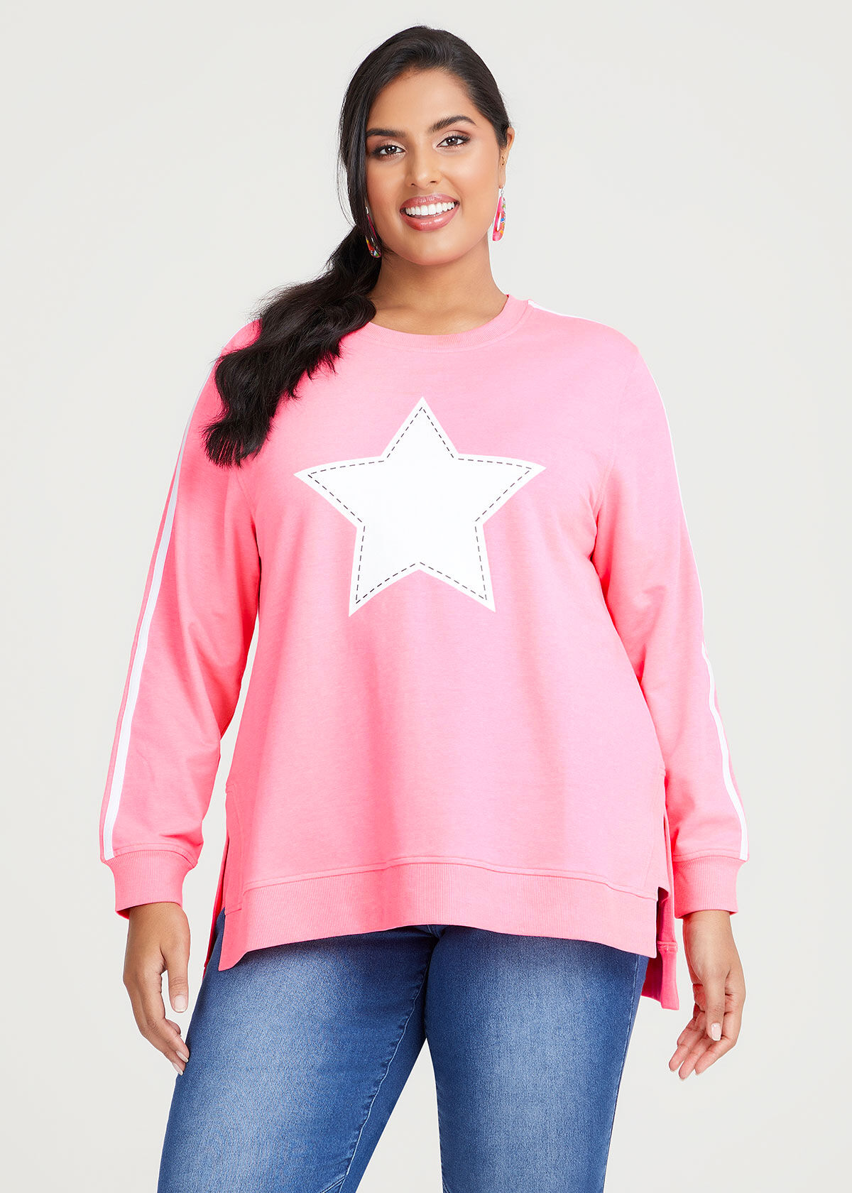 Shop Plus Size Cotton Star Print Sweatshirt in Red Taking Shape AU