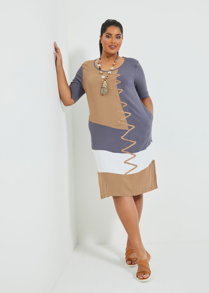 Natural Two Bays Spliced Dress, , hi-res