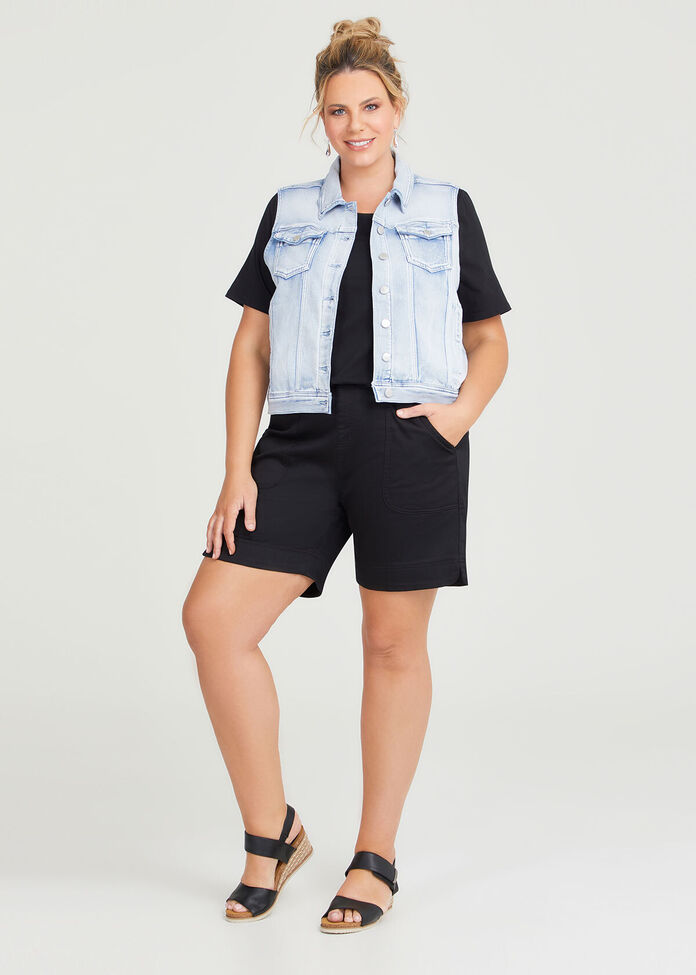 Cotton Blend Classic Denim Vest, , hi-res