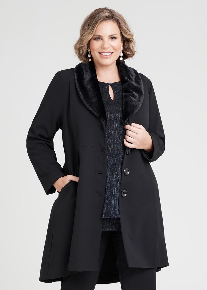 Alexandra Fur Collar Coat, , hi-res