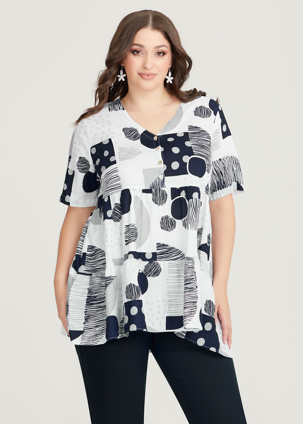 Shop Plus Size Linen Blend Geo Tunic in Multi Sizes 12 30