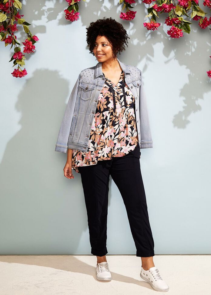 Natural Floral Trim Top, , hi-res