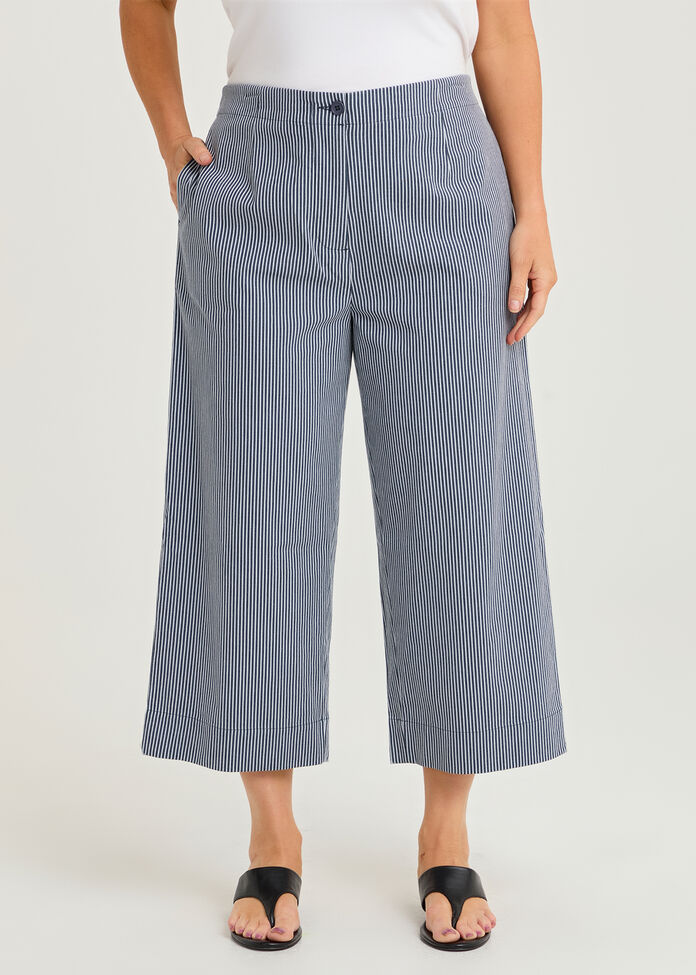 Cotton Stripe Wide Leg Crop Pant, , hi-res