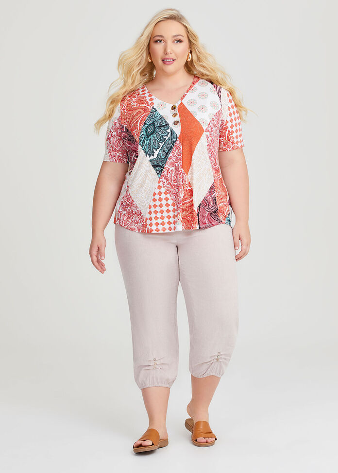 Patchwork Button Front Luna Top, , hi-res