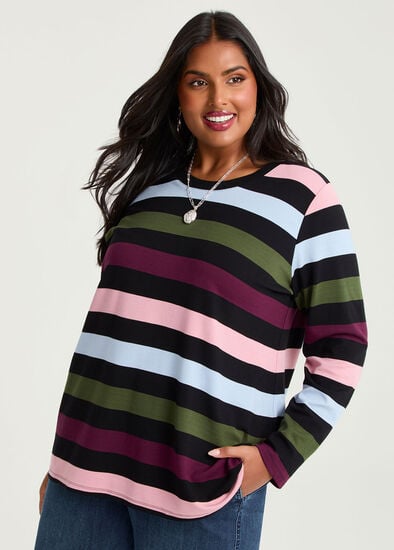 Plus Size Bamboo Ponte Mixed Stripe Top