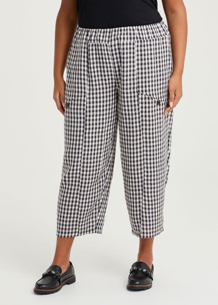 Gingham Check Lantern Pant, BLACK BEIGE CHECK, hi-res