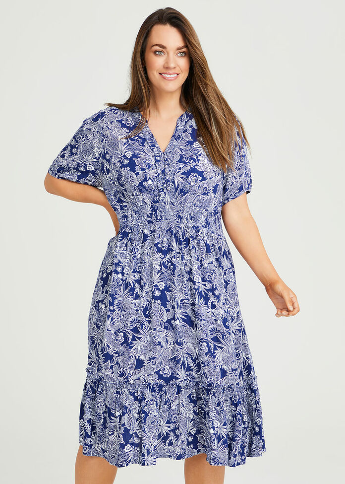Natural Etched Floral Dress, , hi-res