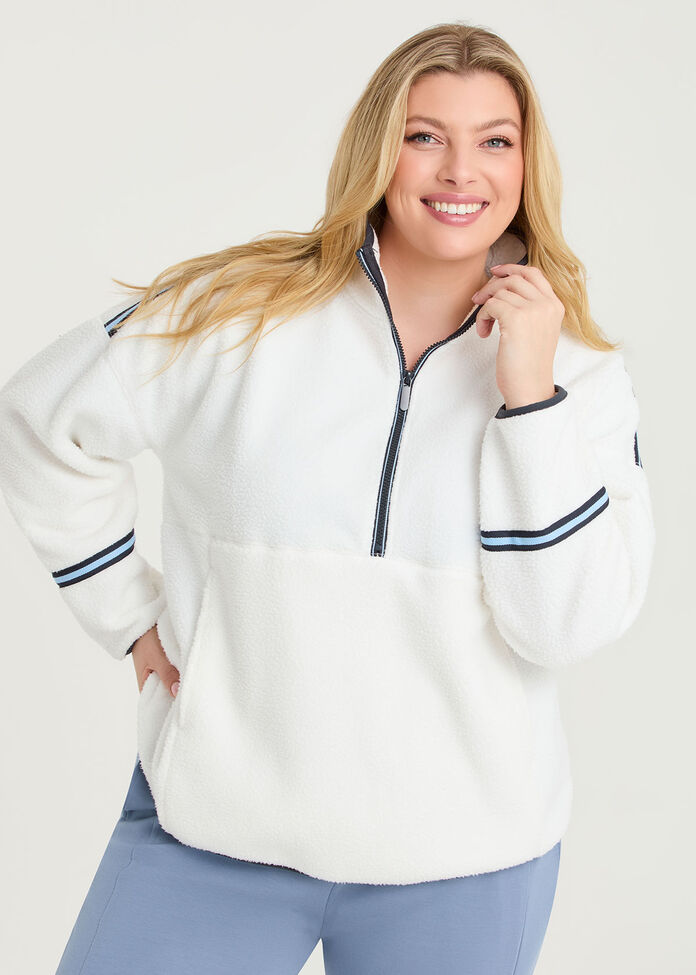 Plush Half Zip Sherpa Fleece Top, , hi-res