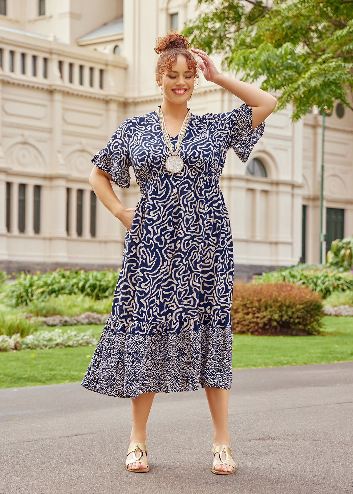 Plus size shirred maxi dress online