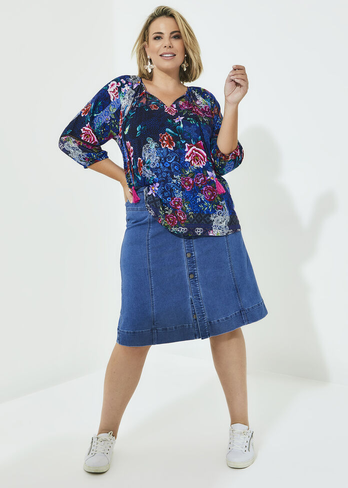 Shop Plus Size Denim Button Skirt, Blue Taking Shape AU