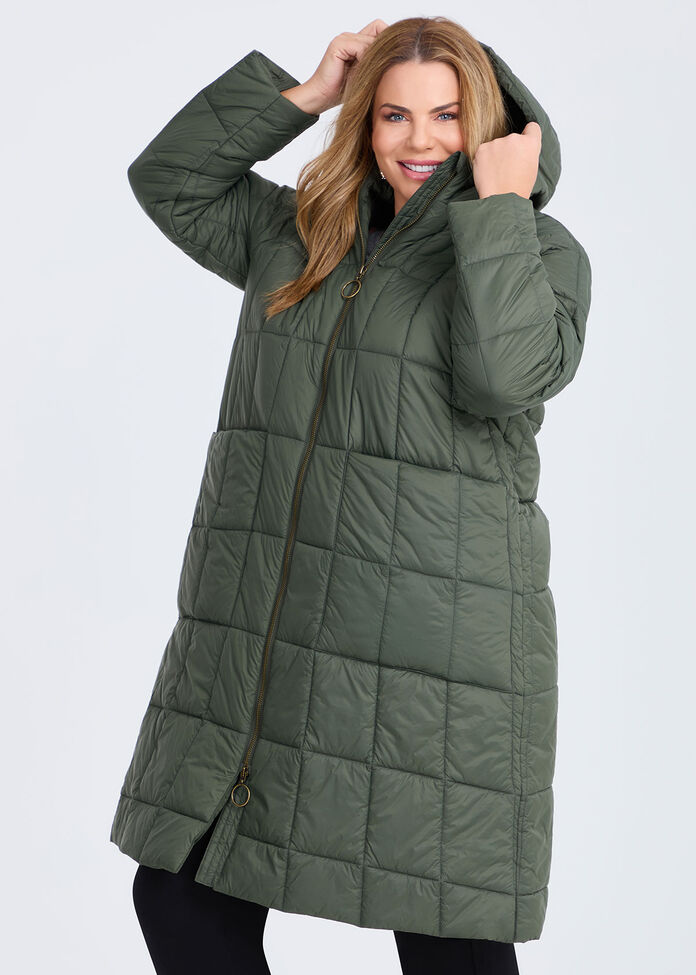 A Line Hooded Puffer Jacket, , hi-res