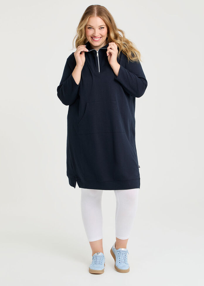 Zip Collar Long Sleeve Sweat Dress, , hi-res