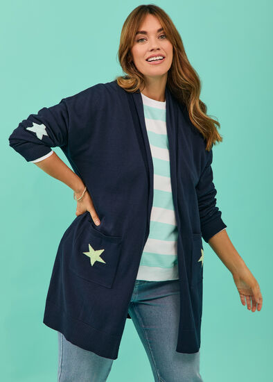 Plus Size Cotton Star Pocket Cardigan