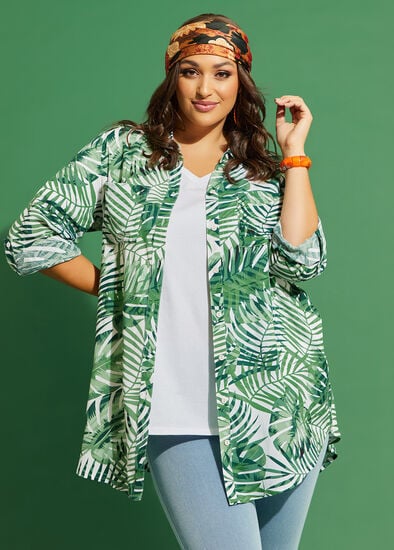 Plus Size Natural Palm Leaf Shirt