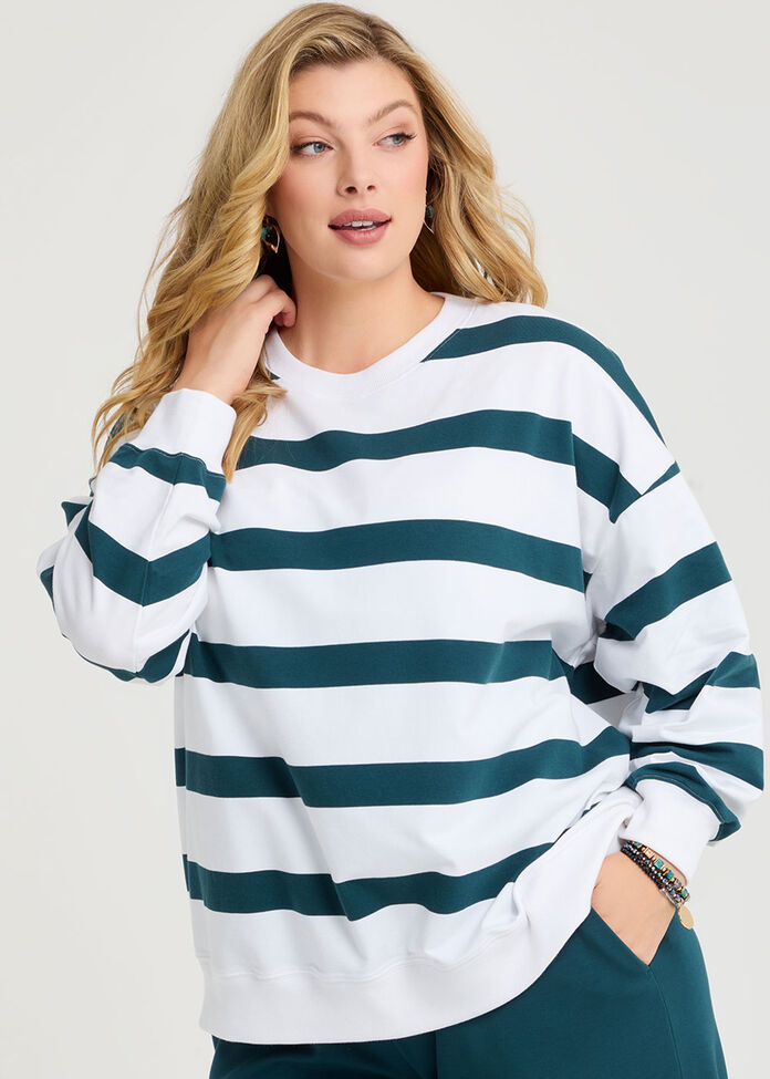Cotton Linear Stripe Sweatshirt, , hi-res