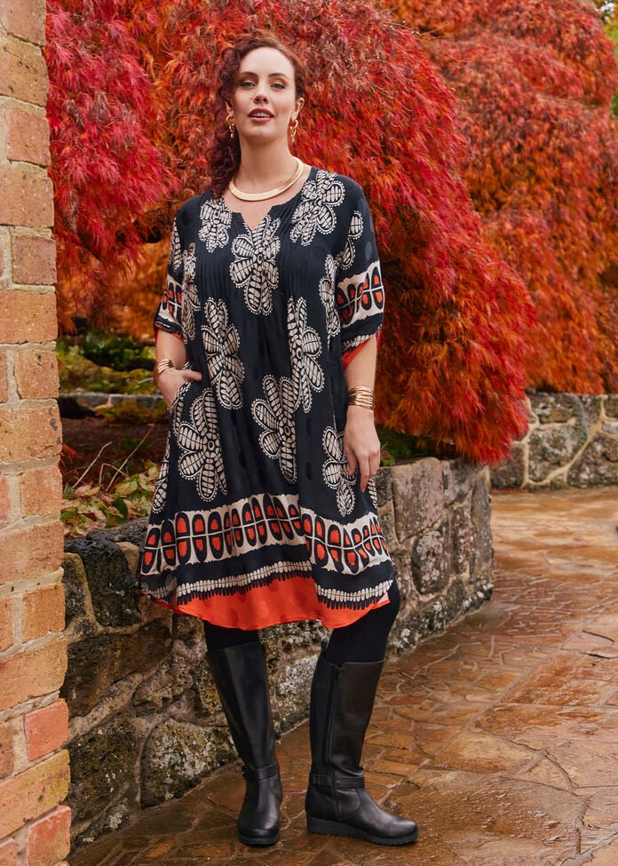 Revival Border Natural Swing Dress, , hi-res