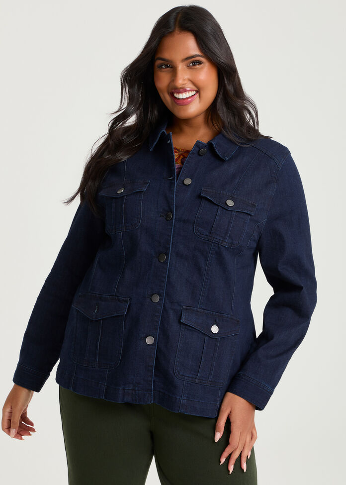 Cotton Blend Casual Denim Jacket, , hi-res