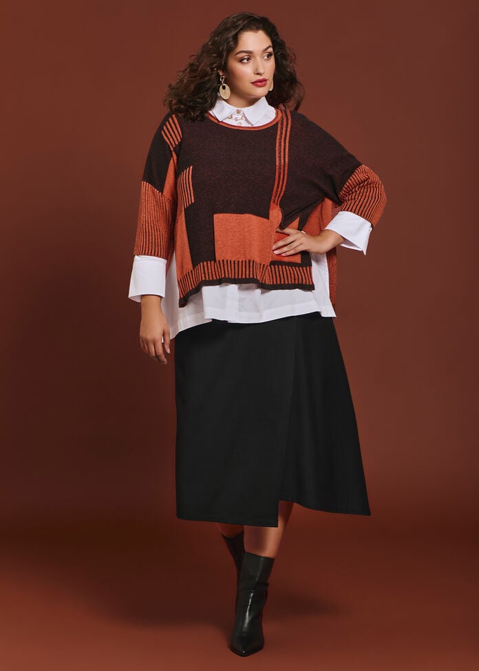 Spliced Stripe Cotton Knit Jumper, BLACK/ORANGE, hi-res