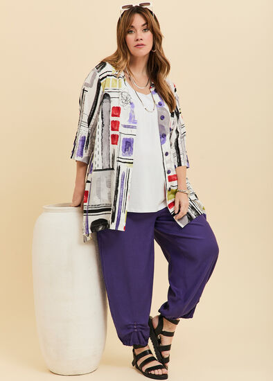 Plus Size Tuck Front Lantern Linen Crop Pant