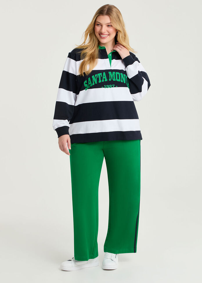 Cotton Stripe Polo Neck Sweatshirt, , hi-res