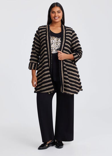 Plus Size Stripe Fluffy Cardigan