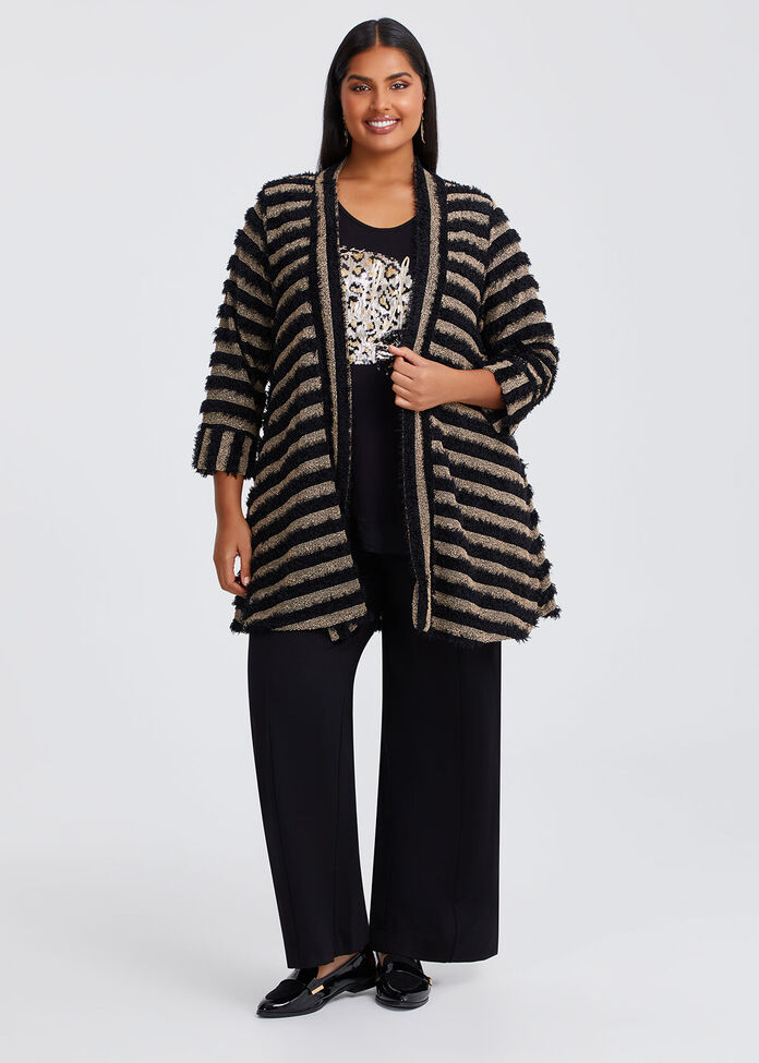 Stripe Fluffy Cardigan, , hi-res