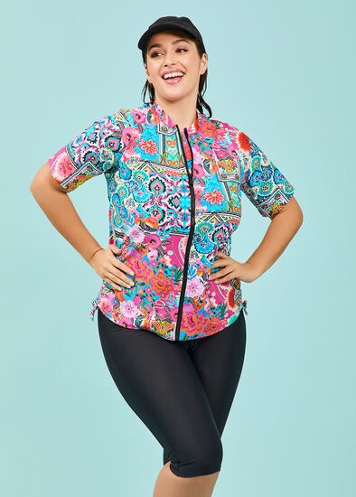 Plus Size Botanica Ruched Zip Rash Vest