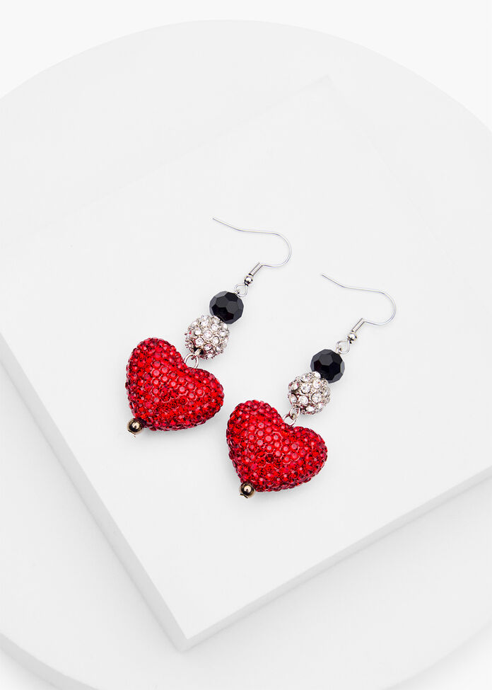 Crystal Heart Diamante Earrings, , hi-res