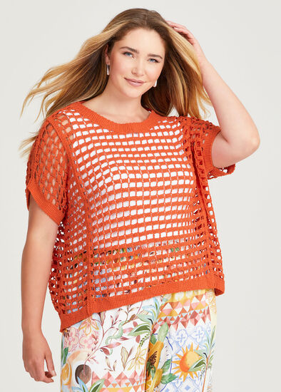 Plus Size Cotton Open Knit Crochet Top
