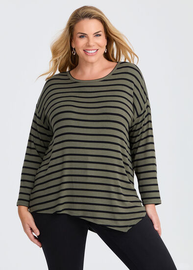 Plus Size Stripe Asymmetrical Rib Top