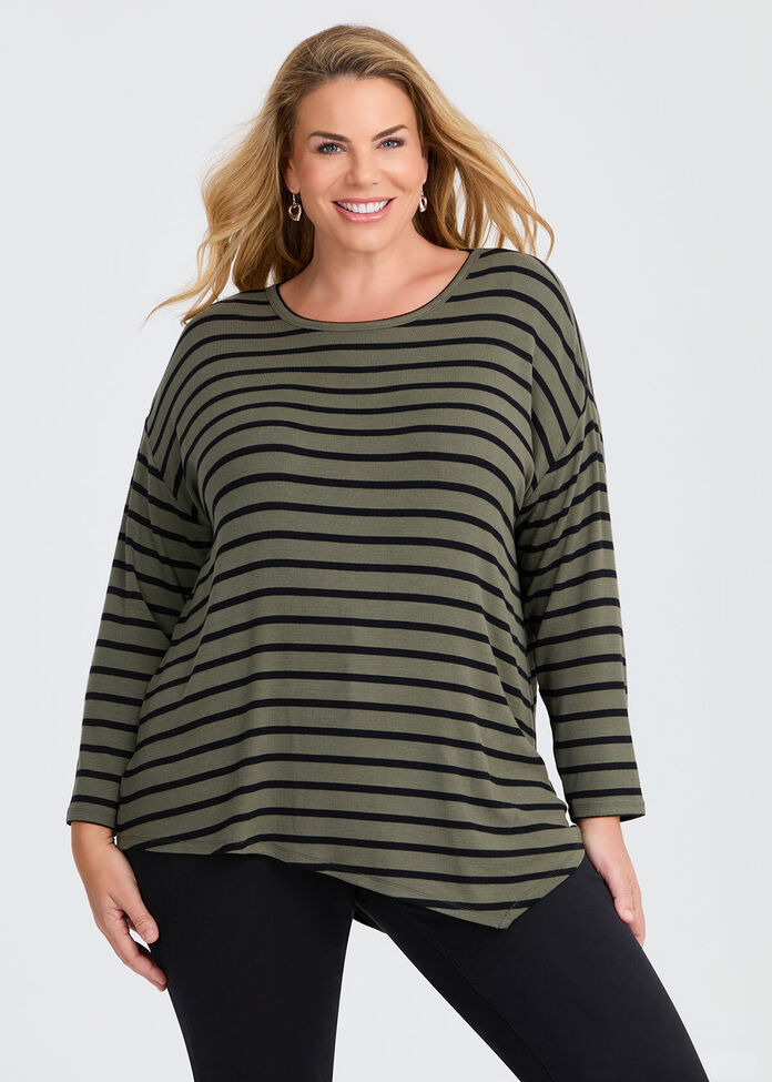 Stripe Asymmetrical Rib Top, , hi-res