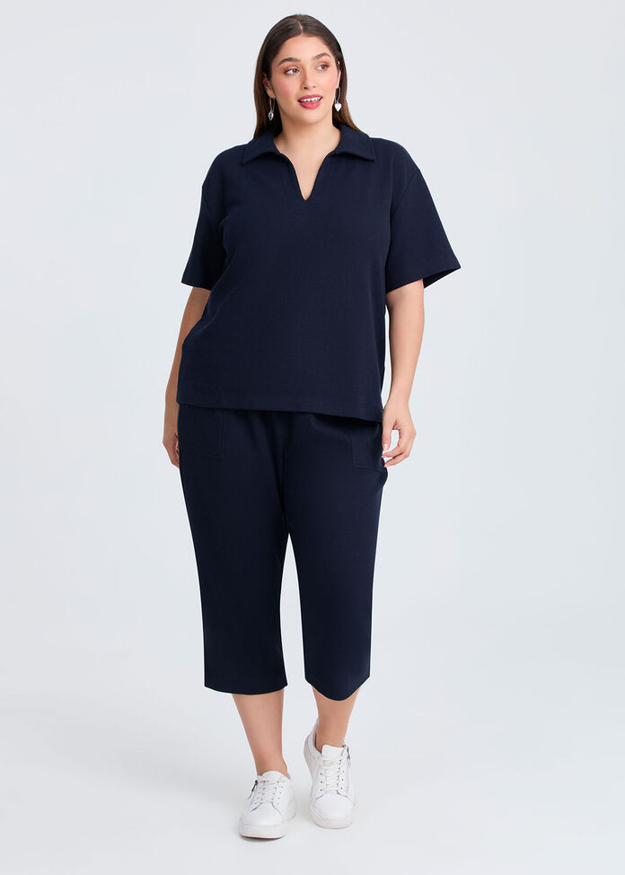 Waffle Collared Top, , hi-res