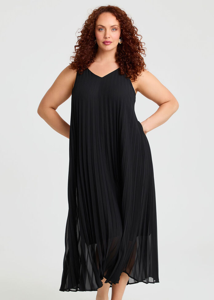 Pleated Paradise Midi Dress, , hi-res