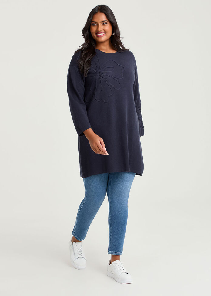 Flower Applique Knit Tunic, , hi-res