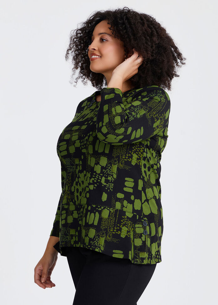 Natural Ava Abstract Top, BLACK/GREENERY, hi-res